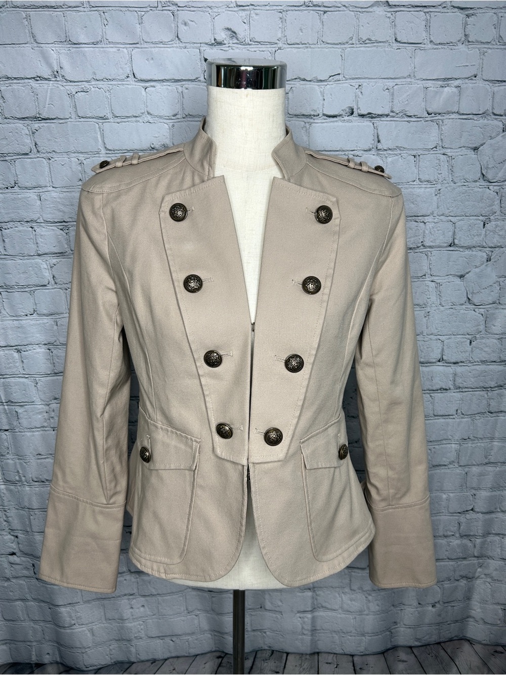 Apostrophe Taupe Military-Style Double-Breasted Jacket